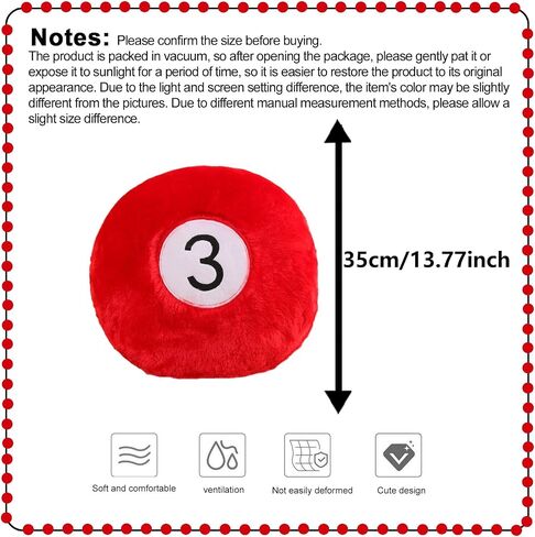 Billiard Pillow, 13.7" 8 Ball Pillow Plush Cushion, Fluffy Decorative Soft Creative Sport Stuffed Animal Toys Cuddle Gift Black in Saudi Arabia