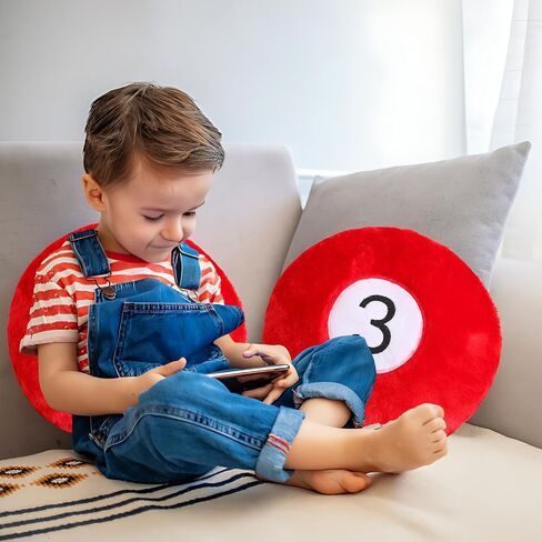 Billiard Pillow, 13.7" 8 Ball Pillow Plush Cushion, Fluffy Decorative Soft Creative Sport Stuffed Animal Toys Cuddle Gift Black in Saudi Arabia