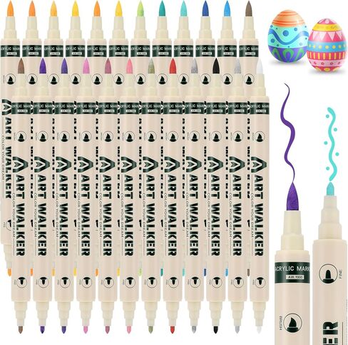 24 Colors Dual Tip Acrylic Paint Markers, Acrylic Paint Pens for Painting Rock, Wood, Metal, Canvas, Fine Tip and Dot Tip Paint Markers for Easter, Halloween, Christmas in Saudi Arabia