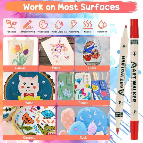 24 Colors Dual Tip Acrylic Paint Markers, Acrylic Paint Pens for Painting Rock, Wood, Metal, Canvas, Fine Tip and Dot Tip Paint Markers for Easter, Halloween, Christmas in Saudi Arabia