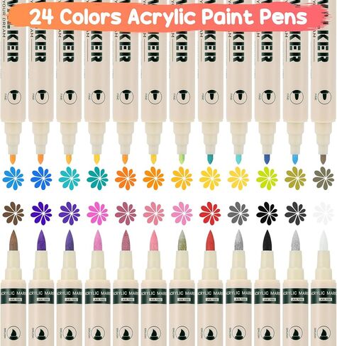 24 Colors Dual Tip Acrylic Paint Markers, Acrylic Paint Pens for Painting Rock, Wood, Metal, Canvas, Fine Tip and Dot Tip Paint Markers for Easter, Halloween, Christmas in Saudi Arabia