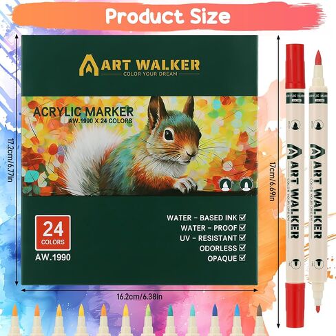 24 Colors Dual Tip Acrylic Paint Markers, Acrylic Paint Pens for Painting Rock, Wood, Metal, Canvas, Fine Tip and Dot Tip Paint Markers for Easter, Halloween, Christmas in Saudi Arabia