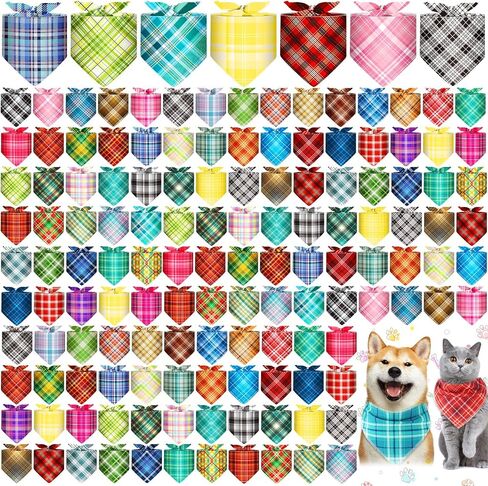 200 Pcs Dog Bandana Bulk Spring Summer Hawaii Pet Party Bandana Scarf Adjustable Puppy Kerchief Triangle Bibs Holiday Grooming Supplies for Small Medium Dogs Cat Costume Accessory Outfit(Flower) in Kuwait
