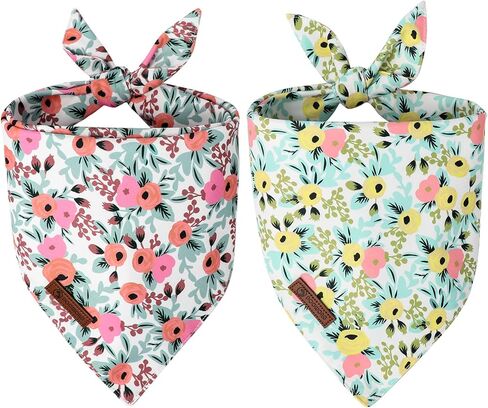 DOGWONG Gril Dog Bandanas 2 Pack, Pink Flower Print Triangle Reversible Rabbit Carrot Pet Scarf Durable Female Bandana for Small and Medium Dogs (Small) in Saudi Arabia
