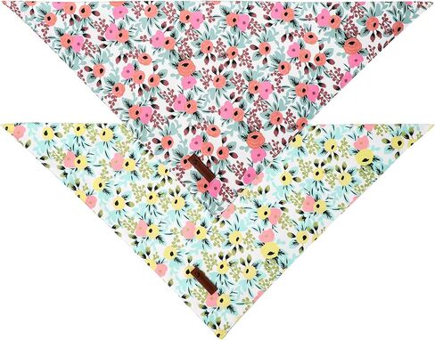 DOGWONG Gril Dog Bandanas 2 Pack, Pink Flower Print Triangle Reversible Rabbit Carrot Pet Scarf Durable Female Bandana for Small and Medium Dogs (Small) in Saudi Arabia