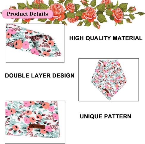 DOGWONG Gril Dog Bandanas 2 Pack, Pink Flower Print Triangle Reversible Rabbit Carrot Pet Scarf Durable Female Bandana for Small and Medium Dogs (Small) in Saudi Arabia