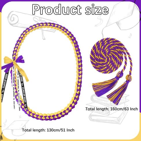 Graduation Leis 2025 and Graduation Cords, Purple Gold Graduation Ribbon Lei with Honor Cords, Graduation Braided Necklace Class of 2025 Graduation Gifts for 2025 Graduation Party Decorations Supplies in Saudi Arabia