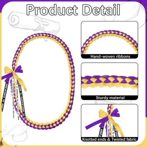 Graduation Leis 2025 and Graduation Cords, Purple Gold Graduation Ribbon Lei with Honor Cords, Graduation Braided Necklace Class of 2025 Graduation Gifts for 2025 Graduation Party Decorations Supplies in Saudi Arabia
