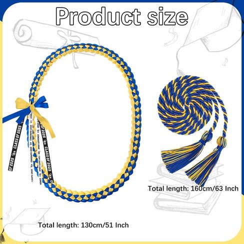 Graduation Leis 2025 and Graduation Cords, Purple Gold Graduation Ribbon Lei with Honor Cords, Graduation Braided Necklace Class of 2025 Graduation Gifts for 2025 Graduation Party Decorations Supplies in Saudi Arabia