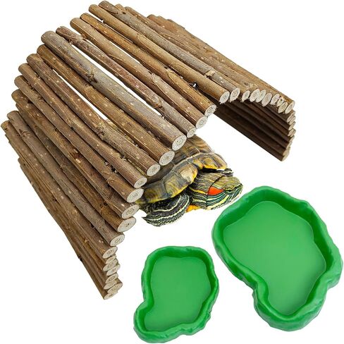 HAMILILYI 19.7 "L X 5.9" W Wooden Reptile Bridge Bridge Bearded Dragon Bendy Climbing Bridge Bridge مع وعاء مياه الطعام الزواحف لـ Lizards Gecko Spiders Snakes Snakes Snakes in Saudi Arabia