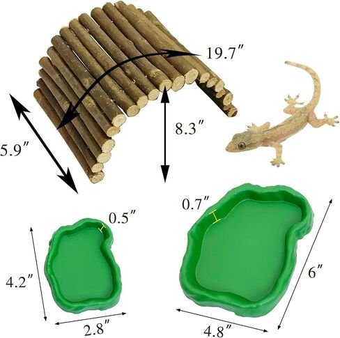 HAMILILYI 19.7 "L X 5.9" W Wooden Reptile Bridge Bridge Bearded Dragon Bendy Climbing Bridge Bridge مع وعاء مياه الطعام الزواحف لـ Lizards Gecko Spiders Snakes Snakes Snakes in Saudi Arabia