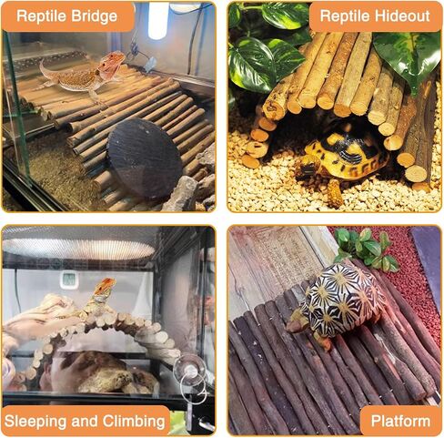 HAMILILYI 19.7 "L X 5.9" W Wooden Reptile Bridge Bridge Bearded Dragon Bendy Climbing Bridge Bridge مع وعاء مياه الطعام الزواحف لـ Lizards Gecko Spiders Snakes Snakes Snakes in Saudi Arabia
