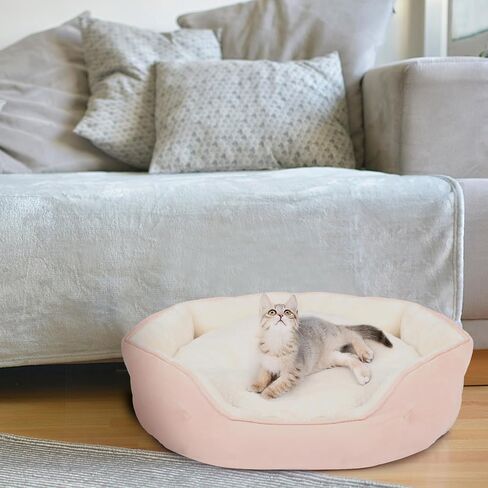 20'' x 19'' x 6'' Small Dog Bed, Oval Cat Bed Washable for Indoor with Non-Slip Bottom and Removable Cushion, Pet Bed for Puppy and Kitten, Peach Pink in Saudi Arabia