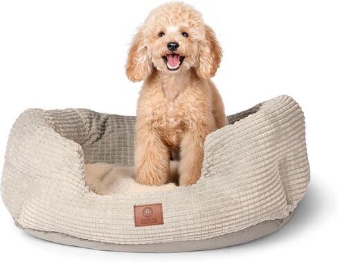 AMERICAN KENNEL CLUB 26" Clamshell Cuddler Dog Bed - Plush Popcorn Texture, Washable, Non-Slip, for Medium & Large Dogs in Kuwait