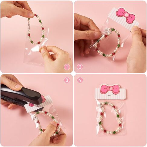 100 Pcs Jewelry Display Cards With 100Pcs Opp Cellophane Jewlery Bags Necklace Bracelet Earring Cards For Christmas Festival Wrapping Supplie Clear Bags Small Jewelry Bags（Pink） in Kuwait