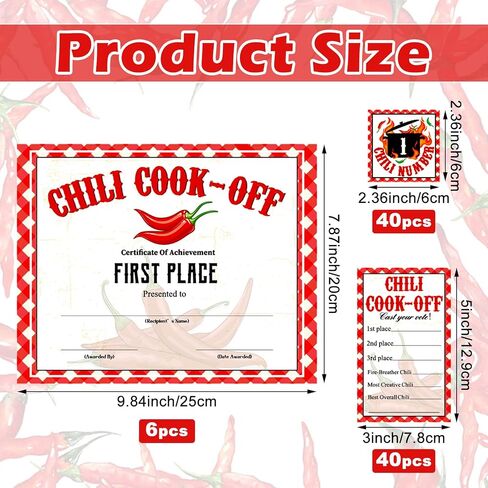 Tenceur 96 Pcs Chili Cook Off Contest Decorations Include 6 Certificate of Award 50 Chili Cook Off Voting Cards 40 Self Adhesive Number Stickers for Party(Classic Style) in Saudi Arabia