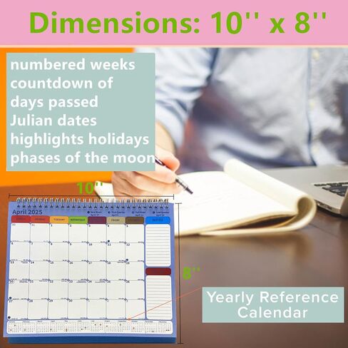 Small Desk Calendar 2025,Desk Calendar 2025 Standing Flip,January to December;Standing Desktop Calendar 2025 with To Do List,Julian Dates, US Holidays Marked, phases of the moon dates in Saudi Arabia
