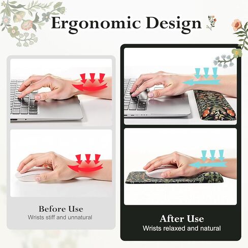 iLeadon Floral Mouse Pad Sets, Desk Matt for Desktop, Mouse Pad with Wrist Support, Extra Large Desk Size Mouse Mat+Cup Coaster with Non-Slip Base for Women Home Office (Black) in Kuwait