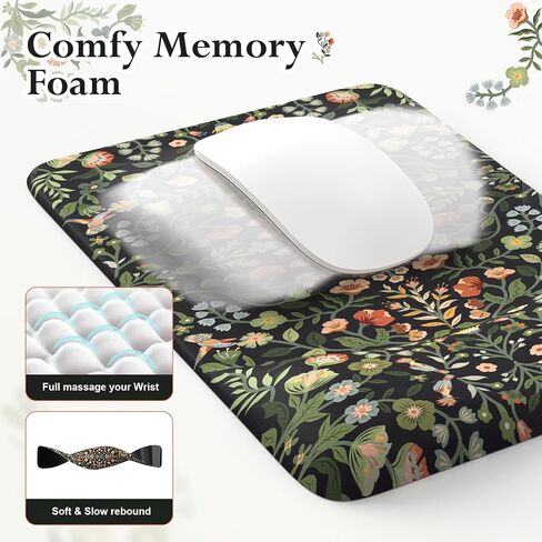 iLeadon Floral Mouse Pad Sets, Desk Matt for Desktop, Mouse Pad with Wrist Support, Extra Large Desk Size Mouse Mat+Cup Coaster with Non-Slip Base for Women Home Office (Black) in Kuwait