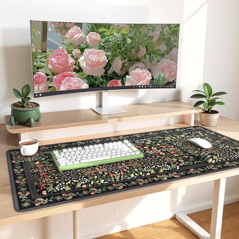 iLeadon Floral Mouse Pad Sets, Desk Matt for Desktop, Mouse Pad with Wrist Support, Extra Large Desk Size Mouse Mat+Cup Coaster with Non-Slip Base for Women Home Office (Black) in Kuwait