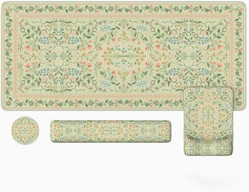 iLeadon Floral Mouse Pad Sets, Desk Matt for Desktop, Mouse Pad with Wrist Support, Extra Large Desk Size Mouse Mat+Cup Coaster with Non-Slip Base for Women Home Office (Black) in Kuwait