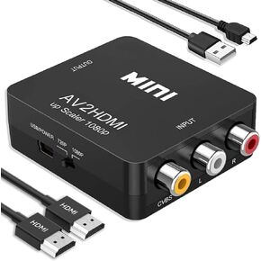 محول RCA إلى HDMI، محول RCA إلى HDMI، 1080P Mini RCA مركب CVBS AV إلى HDMI محول صوت فيديو يدعم PAL/NTSC لـ N64 Wii PS2 PS3 Xbox VHS
