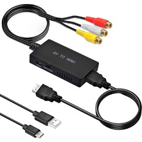 RCA to HDMI Converter, 1080P RCA Composite CVBS AV to HDMI Video Audio Converter Adapter Compatible with N64 Wii PS2 Xbox VHS VCR Camera DVD, Support PAL/NTSC with HDMI and USB Power Cable