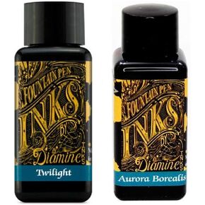 Diamine Fountain Pen Ink 30ml - 2 x Bottles - Twilight & Aurora Borealis