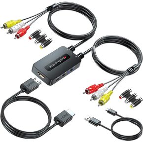 Dual Port RCA to HDMI, Double Composite AV to HDMI Converter, Two RCA in One HDMI Out Converter for N64/Wii/PS2/DVD/VHS to Display On Newer TVs with HDMI