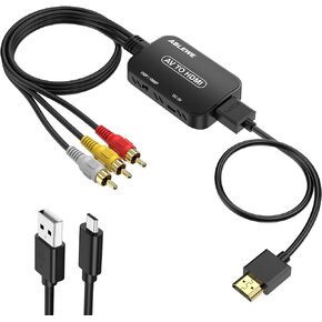 ABLEWE RCA to HDMI Converter, AV to HDMI Converter with RCA Cable & HDMI Cable Supports PAL/NTSC for Roku/VHS/VCR/Blue-Ray DVD Players