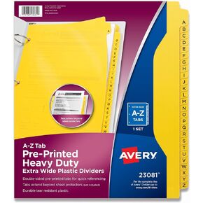 Avery Heavy-Duty Plastic Industrial Dividers, 26 A-Z Tabs, Yellow (23081)