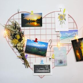 Grid Photo Wall Panels - 22.4"x20.4" Heart Shape Iron Rack Art Wire Board, Wall Grid Organizer, DIY Photo Frame for Home, Office, Kitchen, Bedroom, Black