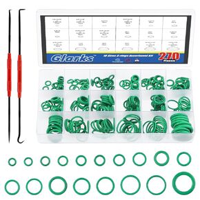 Glarks 270Pcs 18 Sizes Green Rubber O-Ring with 2 Pcs Mini Specialty Precision Pick and Hook Assortment Kit for Car Auto Vehicle Repair Air Conditioning Compressor Seals