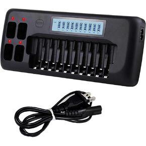 14 Bay LCD Universal Battery Charger for Rechargeable 1.2V AA AAA 9V NIMH NICD Batteries