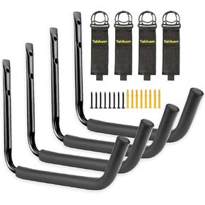 Kayak Rack Wall Mount, Canoe Hanger Hooks, Kayak Storage Hook, Garage Hanger Ladder Brackets, for Hanging Outdoor Beach Folding Chair Bicycle Surfboard Snowboard Paddle Board - Black