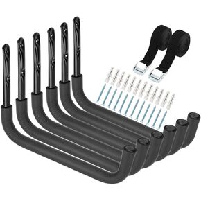 6 Pack Kayak Storage Racks, 15.5Inch Heavy Duty Garage Storage SUP Hooks, Wall Mount Surfboards Hanger