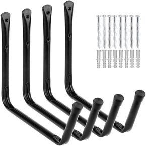 Kayak Storage Utility Rack, Heavy Duty Garage Hangers, Wall Mount or Dock Hanging Hooks for Canoe,Paddle Board,Surfboard,Snow Board,Ladder (4 Pack Black 15.4" Hook)