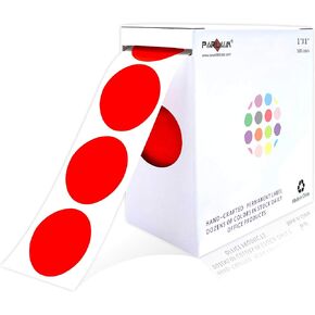 PARLAIM 1" Red Round Color Coding Circle Labels, 1000 per Roll in Dispenser Box, 1 inch Office Dot Sticker