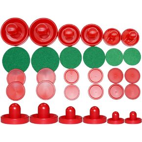 LZYMSZ Air Hockey Pushers, 6 Sets Light Weight Air Hockey Pushers and Pucks Slider Replacement Table Mallet Goalies Hockey Handles Ball, 3 Sizes Plastic Air Hockey Table Felt Pusher for Game Tables