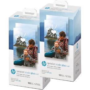 HP Sprocket Studio Plus 4 x 6" Photo Paper and Cartridges (Includes 216 Sheets and 4 Cartridges) – Compatible only with HP Sprocket Studio Plus Printer