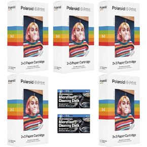 Polaroid Hi-Print 2 x 3 Paper Cartridges - 5 Pack, 100 Sheets - with Two Microfiber Cleaning Cloths