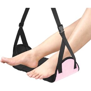 Airplane Foot Rest (Travel Comfortably), Pink Nylon Foot Hammock with Adjustable Metal Frame, Perfect for Airplane, Train, or Office Use