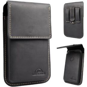 Topstache Leather Phone Holster with Belt Clip,Flip Cell Phone Pouch for iPhone 14/13 Pro,S23,S22,Note 10 Belt Clip Phone Case,Universal Smartphone Sheath,L,Black