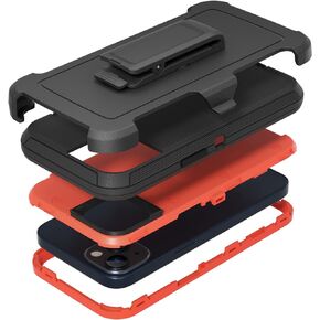 Compatible with iPhone 13 6.1 inch Case,with Screen Protectors,Heavy Duty Rugged Shockproof Full Body Protection Kickstand Case with Belt Clip Holster for iPhone 13 Phone (Black)