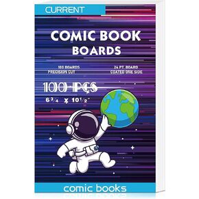 100 Comic Book Boards,Current Size Comic Book Boards, Acid-Free Comic Backing Board,Thick and Durable Comic Book Boards for Regular Comics Archival (White)