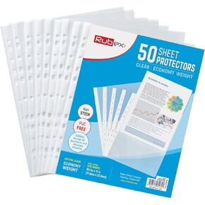 Rubex Sheet Protectors 8.5 x 11 inch Clear Page Protectors Plastic Sleeves Reinforced 11 Hole fit for 3 Ring Binder Top Loading 9.25 x 11.25 inch (50 Sheets)