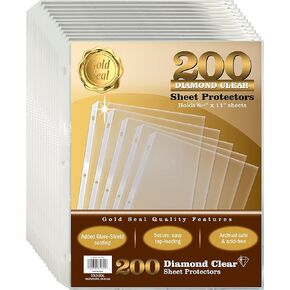 GOLD SEAL 200 Count Diamond Clear Sheet Protectors, Added Anti Glare Coating, Standard Durable Weight,8.5 x 11", Topload, 200 Boxed Sheet Protectors