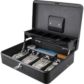Barska Metal Cash Lock Box for Security Money Bill Storage Organizer - 12" Key Lock Register
