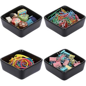 BTSKT 4 PCS Ceramic Paper Clip Holder for Desk, Square Paper Clip Dispenser Organizer Cute Binder Clip Holder Container Office Supply Accessory Organizer for Home&Office Desktop Organization, Black