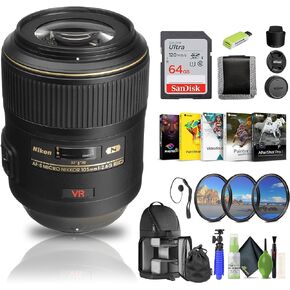 Nikon AF-S VR Micro-NIKKOR 105mm f/2.8G IF-ED Lens (2160) + 64GB Memory Card + Filter Kit + Backpack + Card Reader + Corel Photo Software + Flex Tripod + Memory Wallet + Cap Keeper + Cleaning Kit
